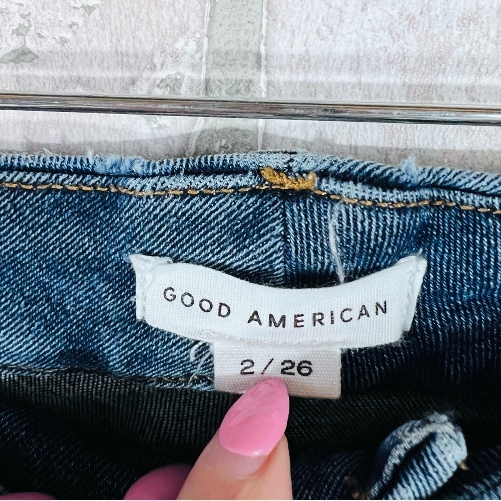 Good American Good Waist Crop Distressed Raw Hem Skinny Jeans Blue 533 Size 2/26 - Picture 8 of 9